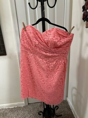 David's Bridal Coral Strapless Lace Cocktail Dress